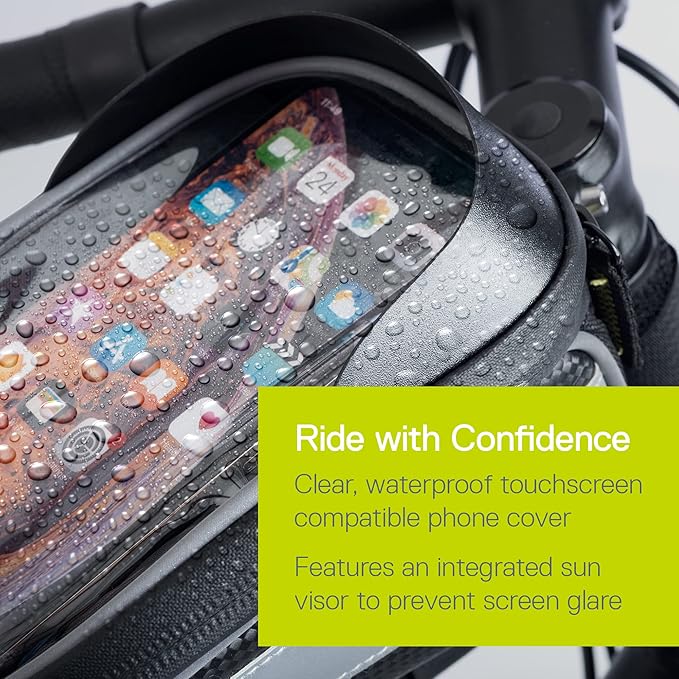 Bike Handlebar Bag for Phone - Top Tube Cycling Accessories with Waterproof Transparent Pouch for Adult Mountain and Road Bicycles with Reflective Material for Safety - Bikepacking Front Bag