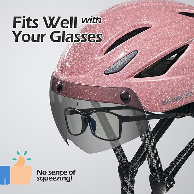 Odoland Bike Helmet with Magnetic Sun Visor for Adults, Glasses-Friendly Design Adjustable Dial Cycling Helmet for Men & Women, Urban Riding Bicycle Helmet for Mountain, Road, E-Bike, Commuting