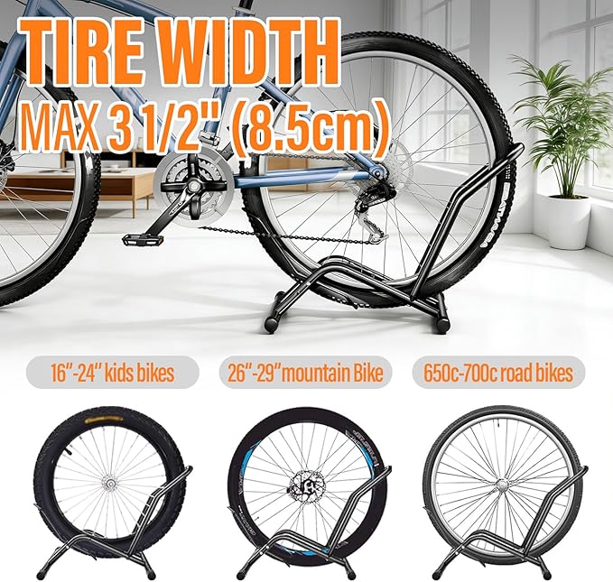 NEW Bike Stand Floor for 16-29" | Roll in/out Bike Rack Garage | Easy Parking Bike Storage | Bicycle Stand Fits Tires <3.4" | In&Outdoor Bike Holder | for Bike Repair & eBike Stand etc.
