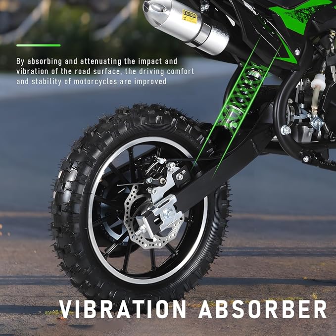 cdar Kids Dirt Bike, 49cc Gas Dirt Bike for Teens - 25MPH 2-Stroke Pit Bike with Hydraulic Disc Brakes & 10" Off-Road Tires Ages 13+ Max180lb Load Christmas for Boys Girl Green