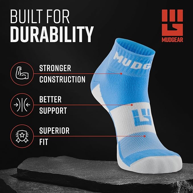 MudGear Quarter Crew Trail Socks, Blister-Resistant, Sweat-Resistant & Quick-Drying, Cushioned Footbed, Made in USA, 2-Pack