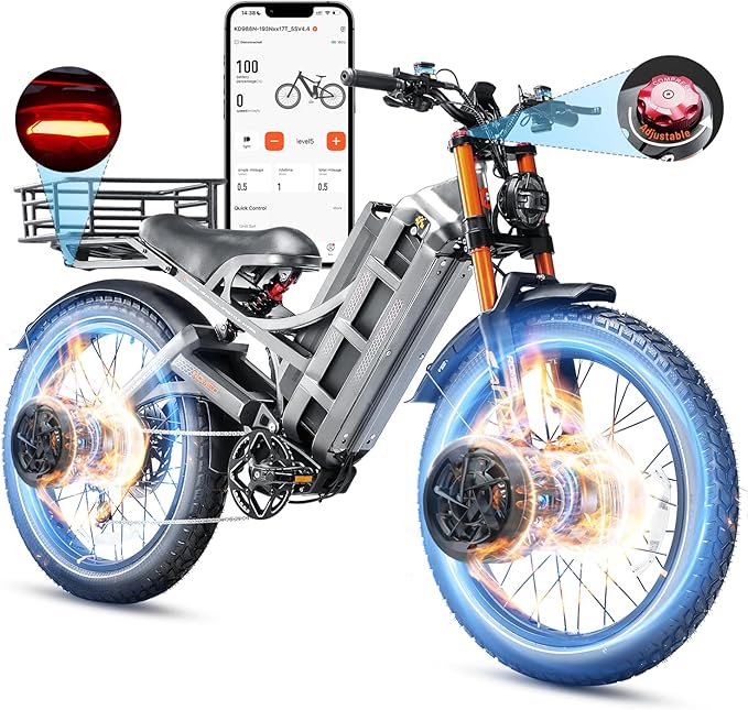 eAhora 2026 Romeo Pro 3 5600W 50Mph High-Torque Ebike, 60V 80Ah 250-Mile Long Range Electric Bike for Adults, Adjustable Air Suspension, 26'' Puncture-Proof Tire, UL 2849 Certified by TÜV
