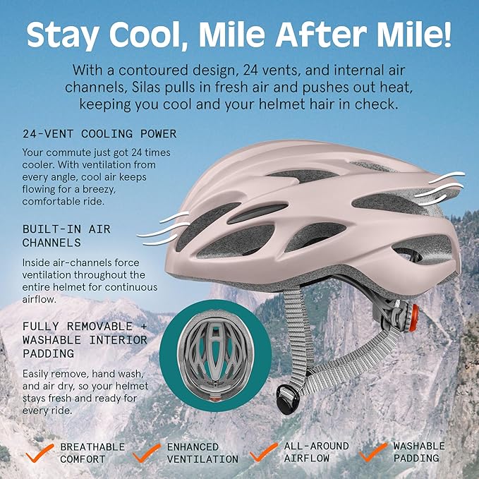 Retrospec Silas Road Bike Helmet with 24 Air Vents & Built-in LED Safety Light - Adjustable Adult Cycling Protection 54-61cm - Padded & Lightweight Design
