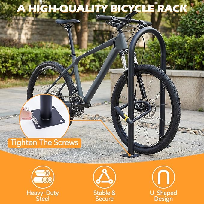 33" U-Shaped Bike Rack 2-3 Bikes Capacity Bicycle Parking Rack Heavy Duty Steel Bike Holder Weather-Resistant Floor Mount Bicycle Stand for Outdoor Streets, Yards, Parks, Sidewalks & Garages