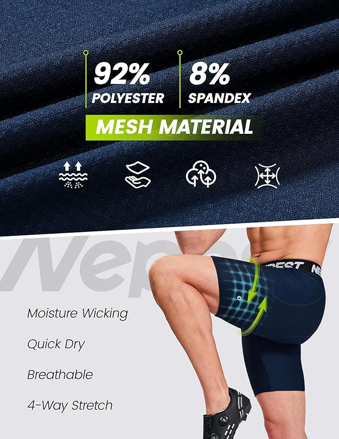 Nepest Cycling Underwear for Men Bike Shorts 4D Padded Biking Road Bicycle Biker MTB Liner Padding Shorts with Pockets