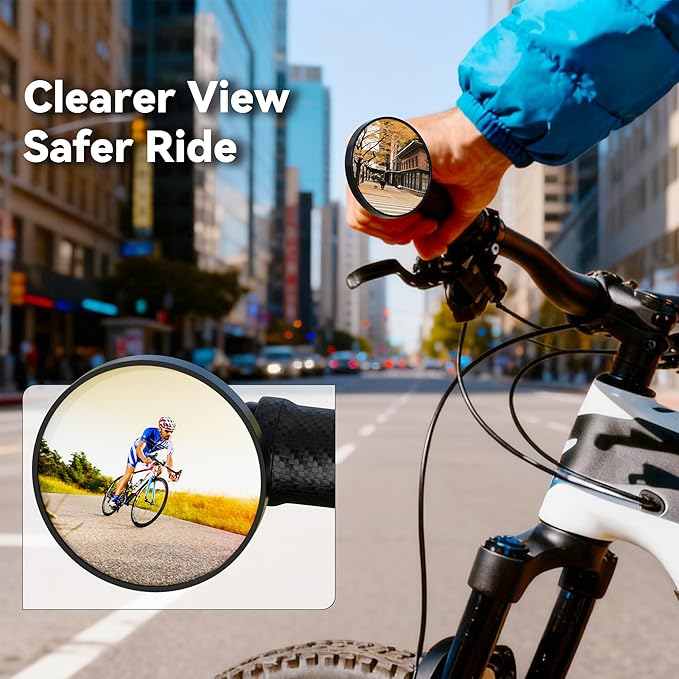 Bike Mirrors, 2-Pack Aluminum Alloy Bar End Mirrors with HD Glass Lens, 360° Adjustable Safe & Durable Bicycle Handlebar Mount, Fits 0.67-0.83 in/17-21mm Bars for MTB, Road, E-Bike