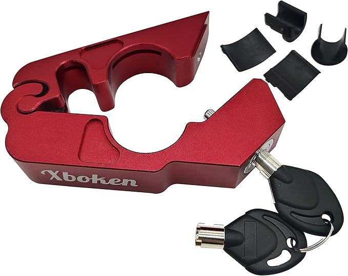 Xboken Motorcycle Lock,Heavy Duty Anti Theft Grip-Lock,Adjustable Security Locks for Throttle & Brake Handlebar,Locks Front Brake & Clutch on Motorcycles Mopeds Motorbikes Scooters ATVs Dirt Bike Red