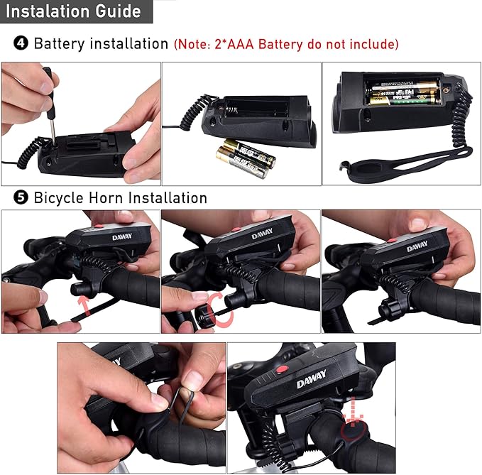 DAWAY A14 110dB Electric Bike Horn - 5 Sound Modes, Loud Bicycle Handlebar Alarm Bell with Free Screwdriver, Ideal Gift for Kids & Adults - Safe & Easy Cycling Alert