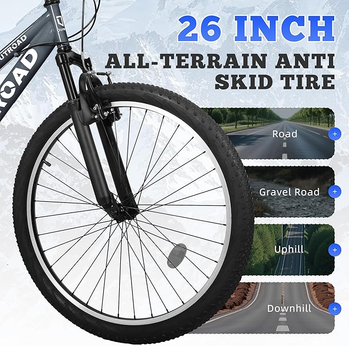 26 inch Mountain Bike Dual Full Suspension, Outdoor Hybrid Bikes,7-Speed/High-Carbon Steel, for Men Women Adult, MTB Bicycle with Suspension Fork,Sleek Colors