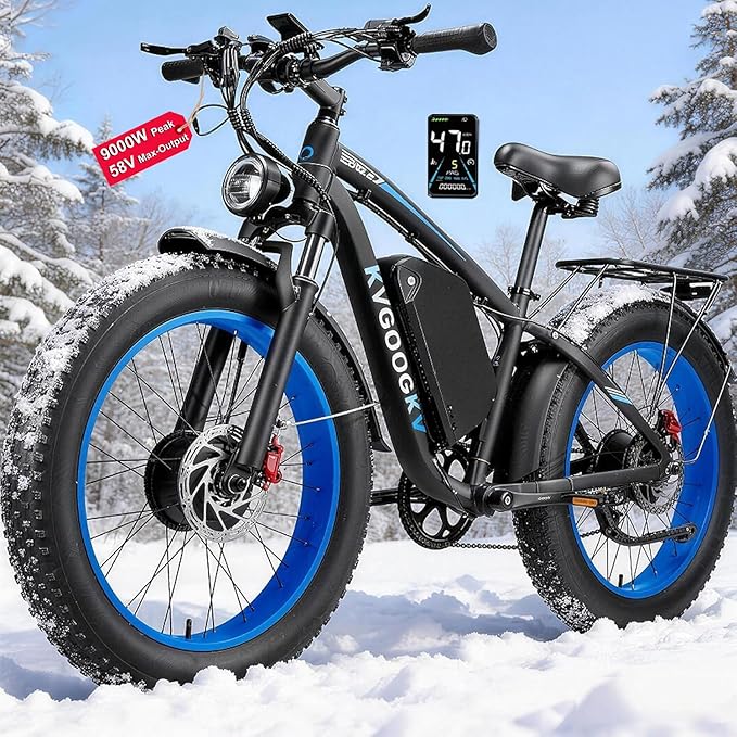 9000W Peak 58V Max-Output Ebike for Adults, Powerful 34Ah Battery Dual Motor Ebike, 47MPH Top Speed Fast E-Bike, Up to 105 Miles 24"x4.0 Fat Tires Electric Mountain Bicycle for Sand Beach Snow