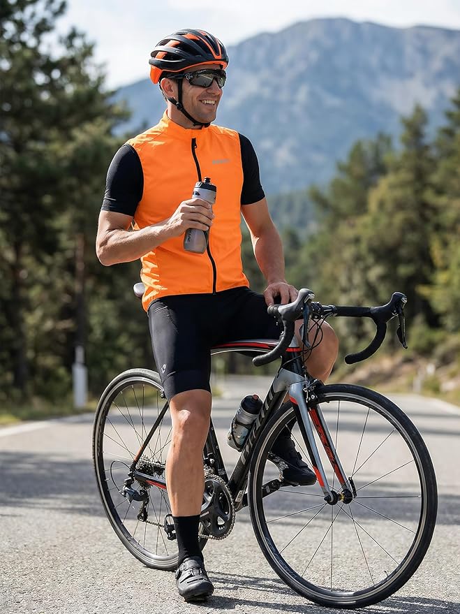 qualidyne Men’s Lightweight Windproof Cycling Vest, Full-Zip Sleeveless Bike Gilet with Breathable Mesh Back and Reflective