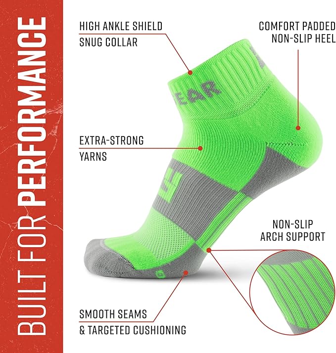 MudGear Quarter Crew Trail Socks, Blister-Resistant, Sweat-Resistant & Quick-Drying, Cushioned Footbed, Made in USA, 2-Pack