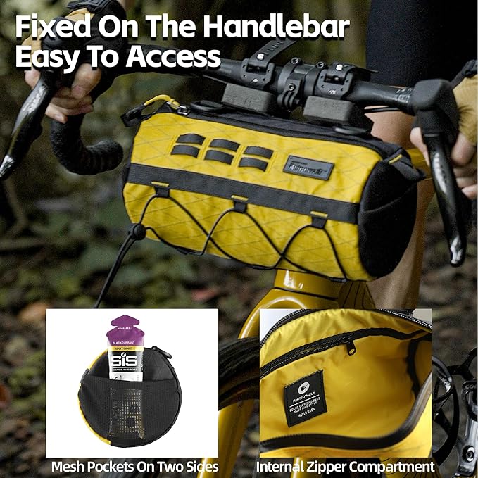 Rhinowalk Bike Handlebar Bag Waterproof Bicycle Front Bag Frame Storage Roll Bag Mountain Road Bikes Commuter Shoulder Bag Professional Cycling Accessories-Yellow