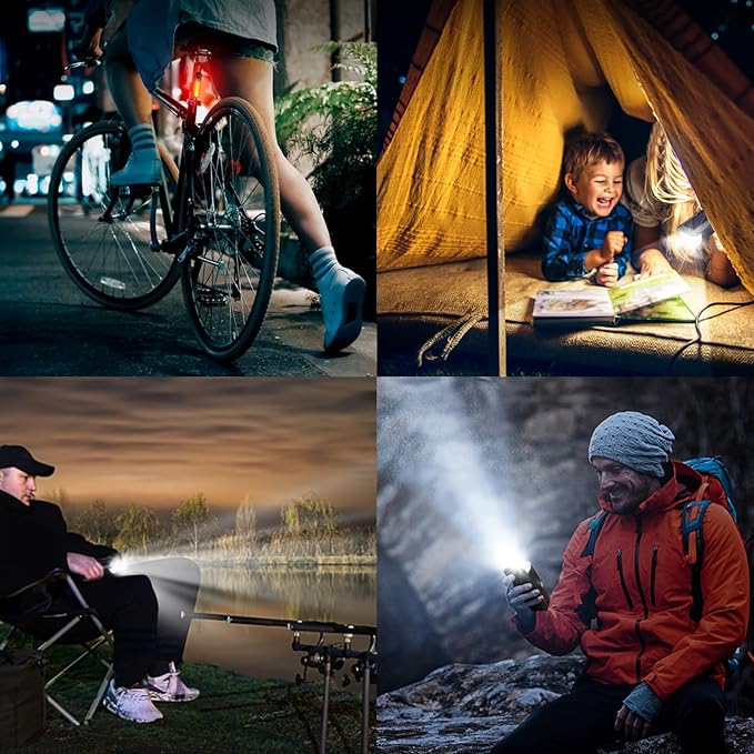 Bike Light, Sloar & USB Rechargeable Bicycle Light Set with Horn, Super Bright LED Bike Lights for Night Riding Front and Back, Waterproof Safety Headlight and Rear Taillight Set