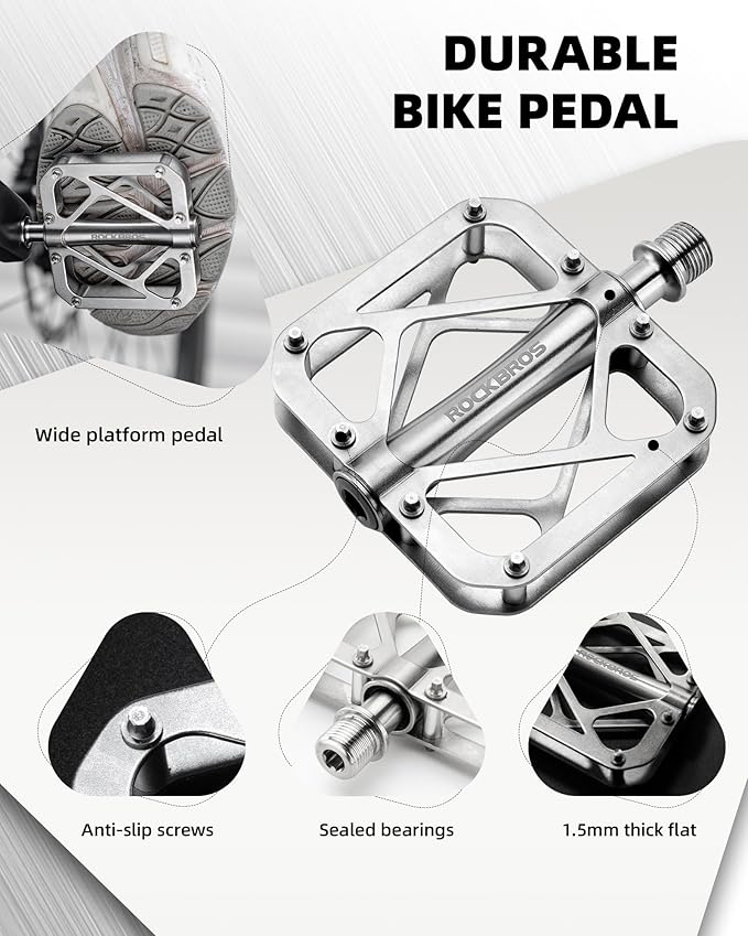 ROCKBROS Titanium Alloy Bike Pedals Mountain Bike Pedals 3-Bearing Sealed Bicycle Pedals MTB Pedals Platform, 250g Lightweight, Pedals for MTB, BMX, Down Hill, All Mountain