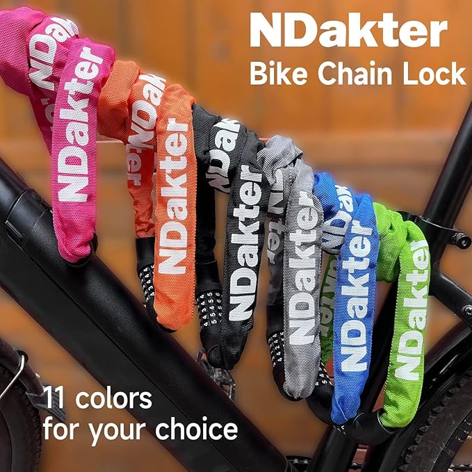 NDakter Bike Lock, 5 Digit Combination Heavy Duty Anti Theft Bicycle Chain Lock, 2.62/3.2/4.27/5/6Ft Long, High Security Resettable, Suitable for Bike, Scooter, Door, Gate, Fence-4/6mm Thick