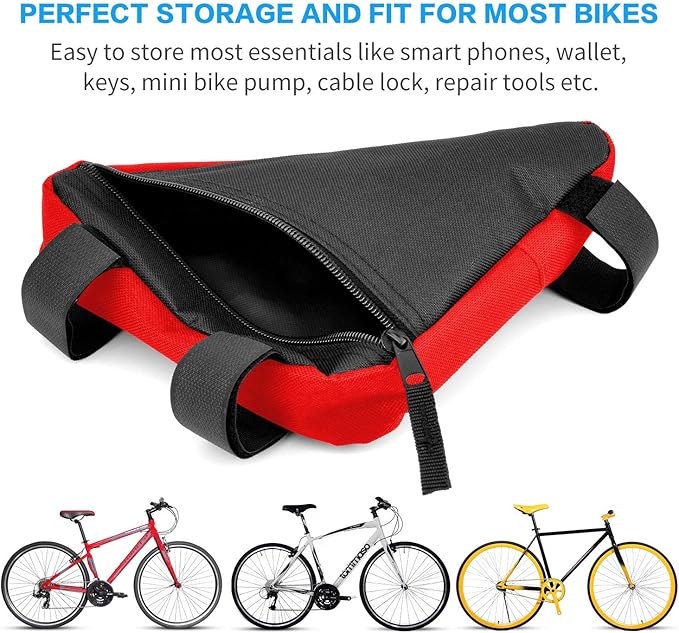 Bike Triangle Frame Bag - Bicycle Cycling Handlebar Front Pouch Saddle Storage Bag for Road and Mountain Bikes (Red)