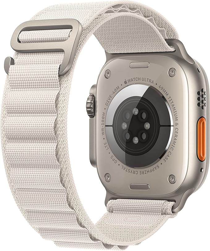 Apple Watch Ultra [GPS + Cellular 49mm] Titanium Case with Starlight Alpine Loop, Large (Renewed)