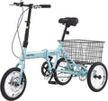 14 inch Folding Tricycle Dual Disc Brake Three Wheel Cruiser Bike Large Capacity for Adult