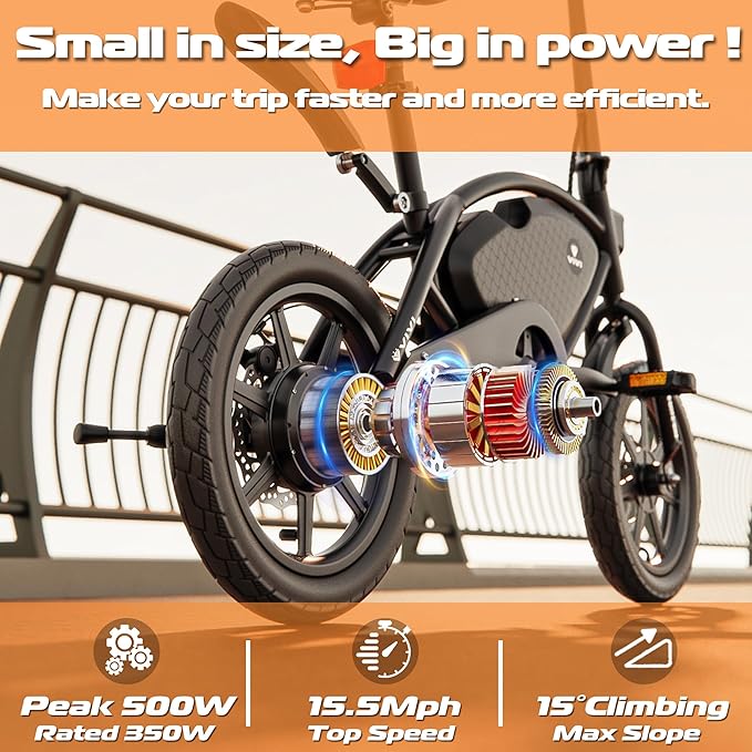 Vivi PONY01 Electric Bike, 14" Electric Bicycle for Adults and Teens Peak 500W Motor 48V 374.4WH Battery, Max 40 Miles Range(Pedal-Assist) & Top 20 Mph, Cruise Control, SGS Certified to UL2849