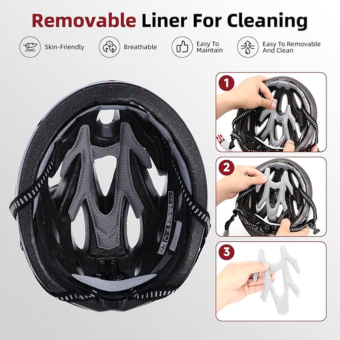 Adult Bike Helmet, Bicycle Helmet with Rear LED Light & Detachable Magnetic Goggles,Cycling Helmet Adjustable for Men Women Mountain & Road