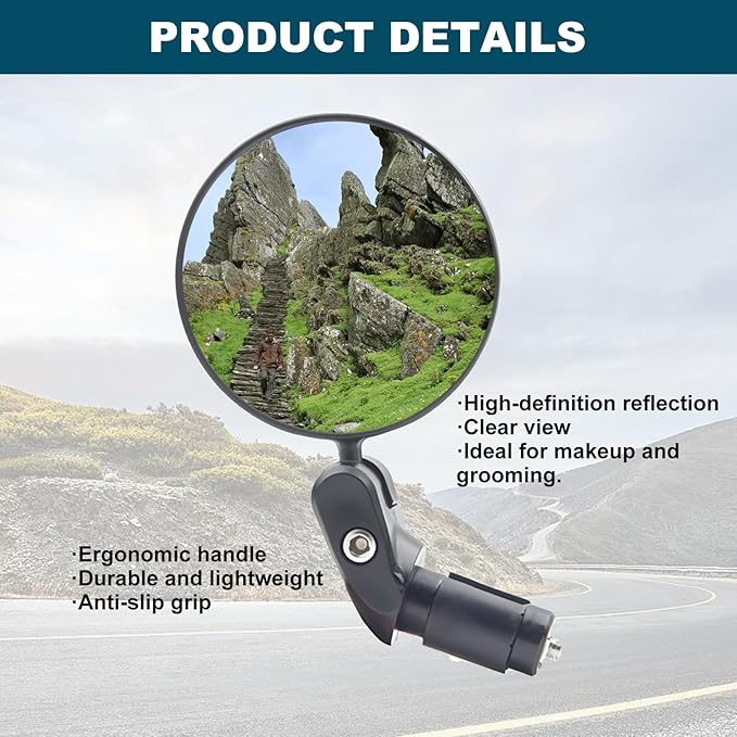 Bike Rear View Mirror for Handlebar End, 1 Pair 360° Adjustable HD Convex Glass Lens, Universal Fit for 18-22mm Inner Diameter, Easy Install, Suitable for Road, Mountain, and E-Bikes