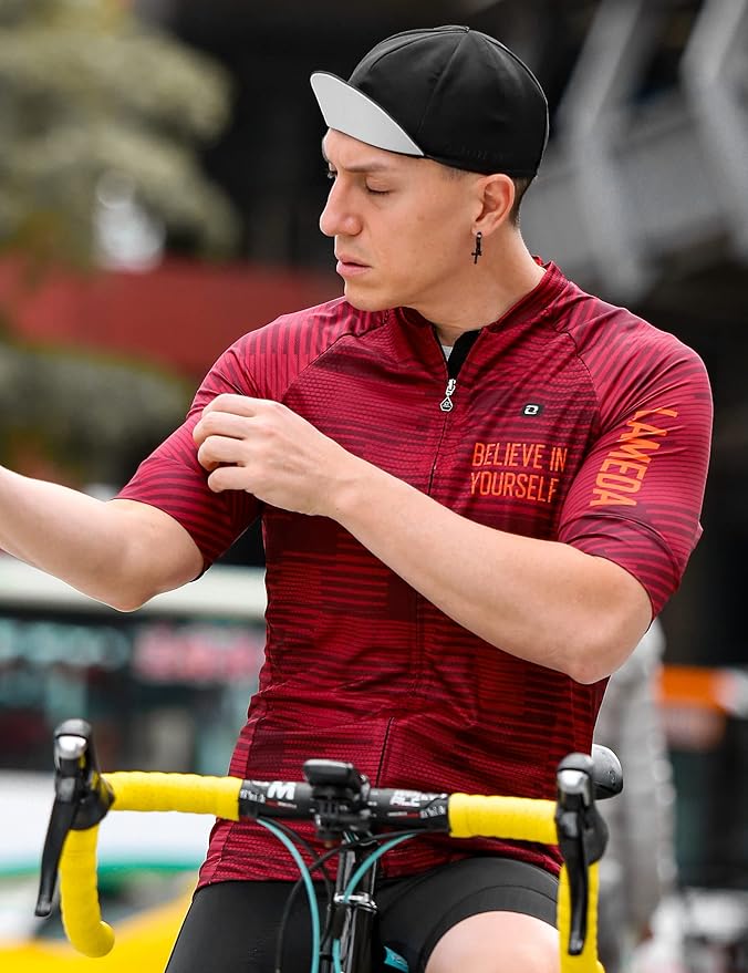 LAMEDA Men's Cycling Jersey Breathable Lightweight Short Sleeve Elastic Pro Road Bike Shirt Full Zip