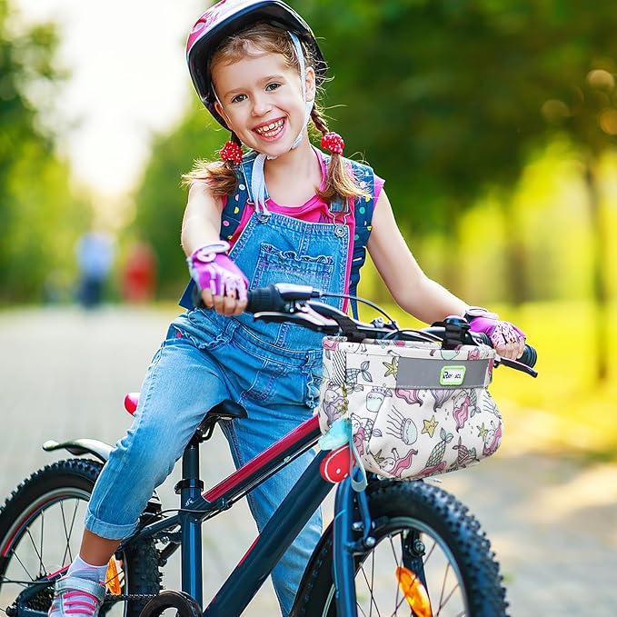 RAYMACE Kids Bike Basket,Children's Bike Basket Front,Waterproof Bicycle Basket Handlebar Bag for Girls,Boys Toddlers Bike or Scooter Accessories