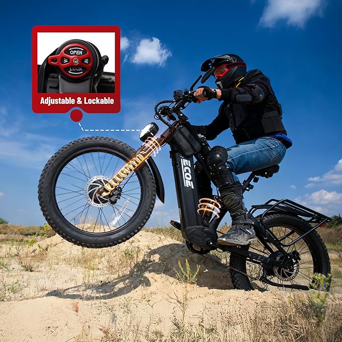 EcoE 6000/7000W Dual Motor Electric Bike for Adults 52MPH Charge Voltage 63 V32A, 26x4 Fat Tire All Terrain Ebikes, Full Suspension E Bike, SHM 7-Speed Gear Electric Bicycle