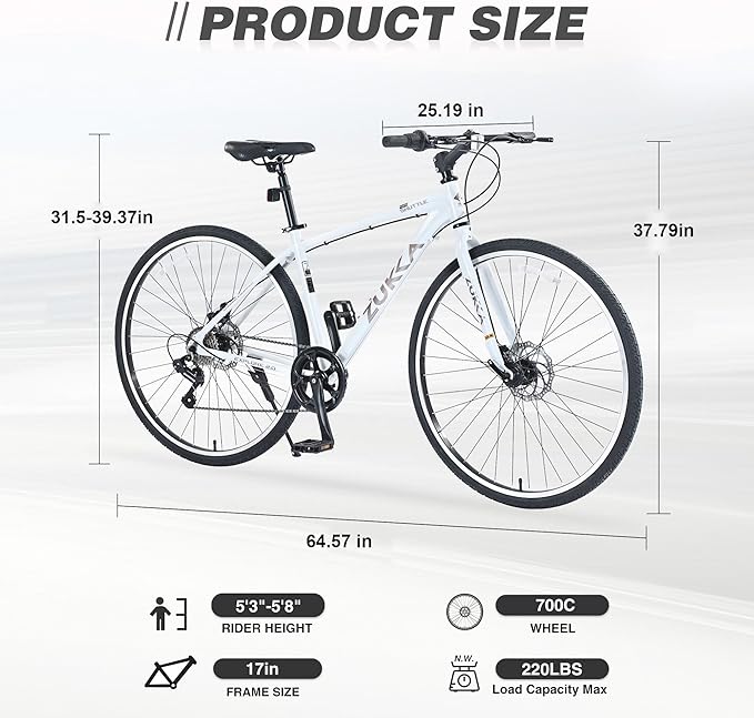 7 Speed Hybrid Bike Aluminum Alloy Frame Double Disc Brakes 700C Road Bike for Men Women's City Bicycle