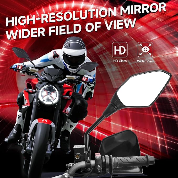 DREAMIZER Motorcycle Rear View Mirror - with M8 M10 Threaded Bolts, 7/8" Handlebar Mirror Mount Compatible with Honda Yamaha Suzuki Kawasaki