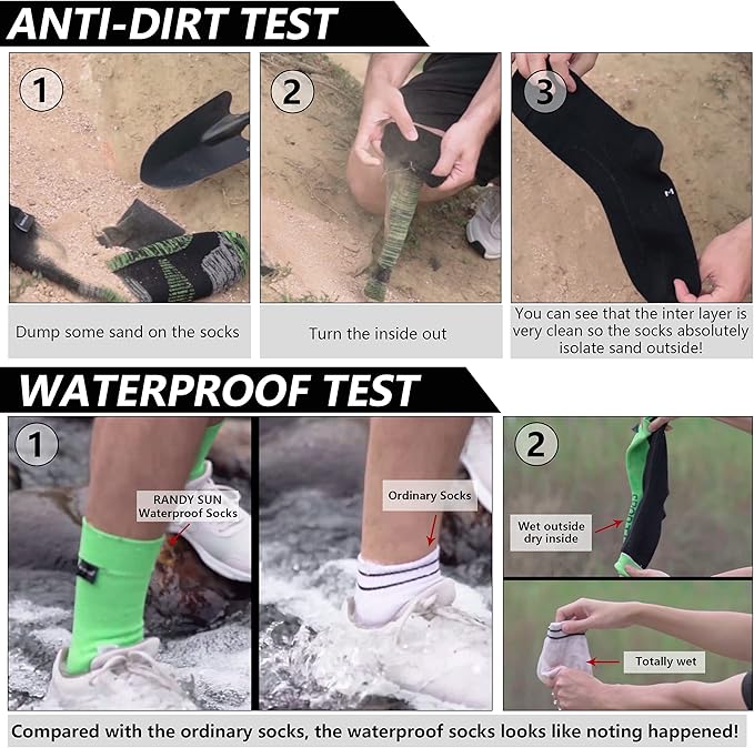 RANDY SUN Waterproof Socks, Unisex Cycling/Hunting/Fishing/Running Ankle Socks 1&2 Pair