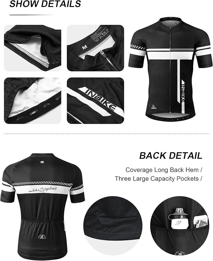 INBIKE Cycling Jersey Mens Set Reflective Breathable Biking Outfit Quick-Dry Bib Bicycle Jersey with 3D Padded Shorts