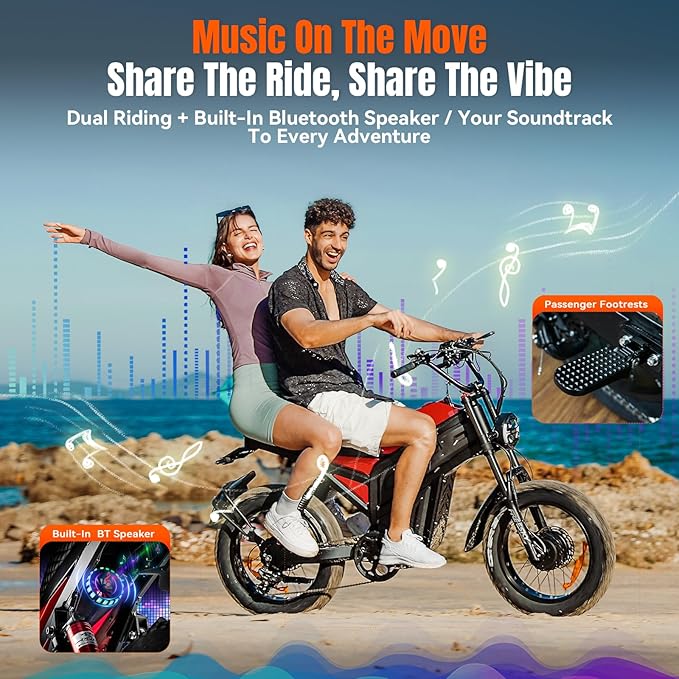 FREESKY 4000W Dual Motor Electric Dirt Bike for Adult,2880WH 60AH Battery Up to 40MPH & 200Mile Long Range Moped Ebike,20" Fat Tires All Terrain Mountain E bike,Full Suspension AWD Electric Motorcycle