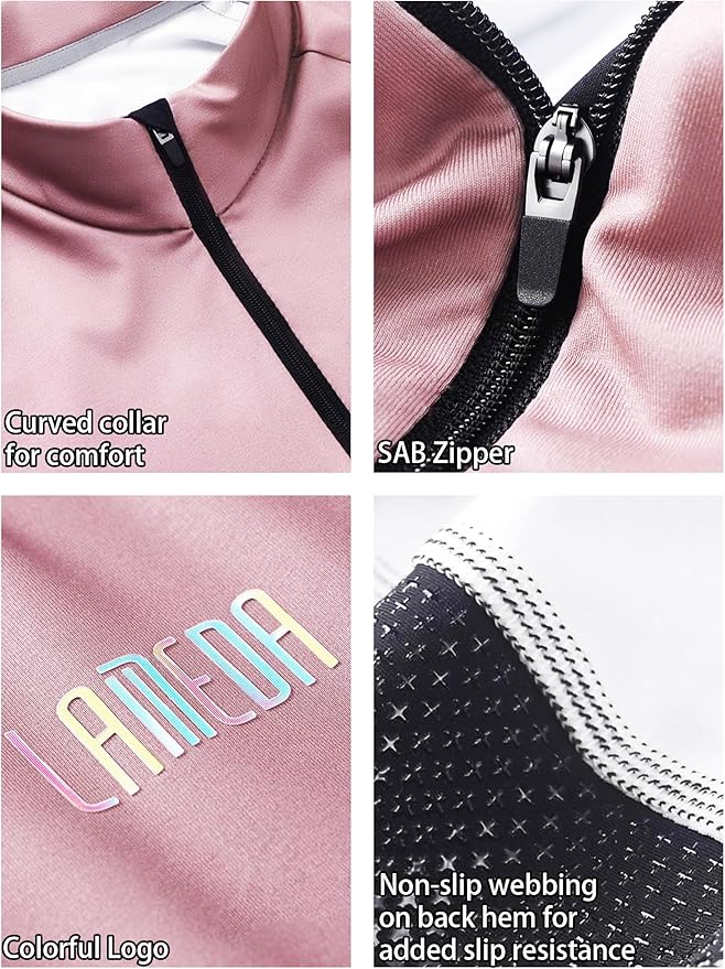 LAMEDA Cycling Jersey Women Long Sleeve, Breathable Bike Jersey with Pockets, Bike Shirts for Bicycle Road Biking Riding