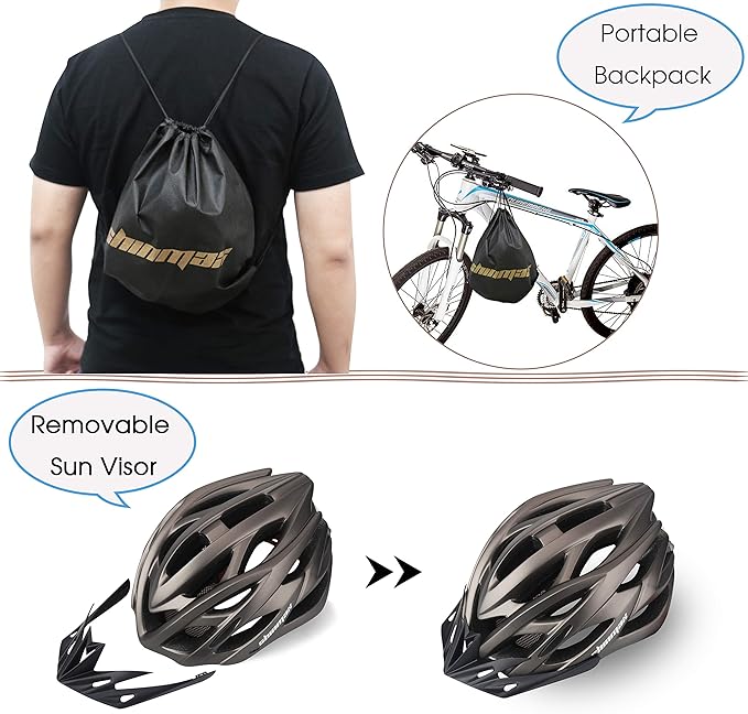 Bike Helmet Men Women, Shinmax Bicycle Helmet with Rear Light and Detachable Visor