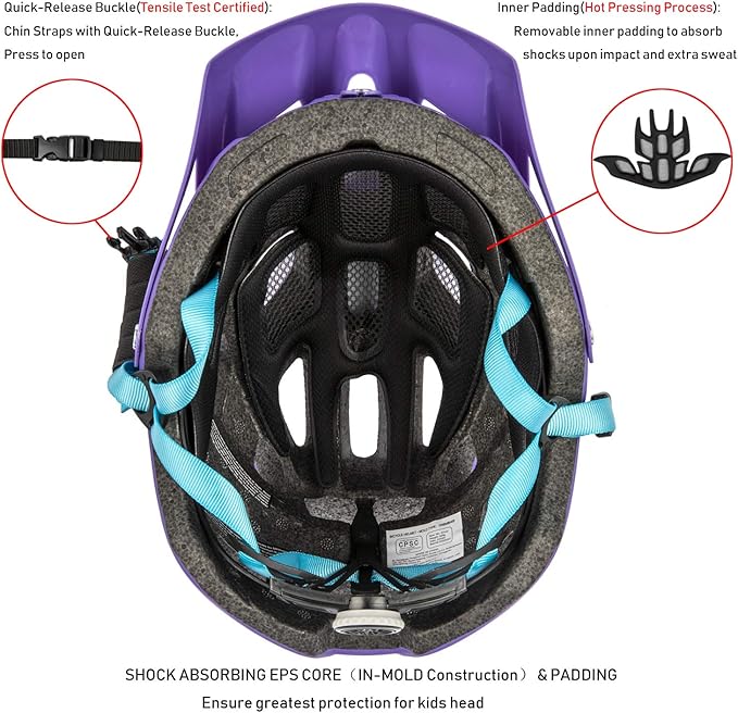 Kids Bike Helmet for Boys and Girls Ages 8-14 Adjustable Youth Helmet with Detachable Visor Lightweight, Safe & Stylish Cycling Bicycle Helmets for Kids 54-57cm