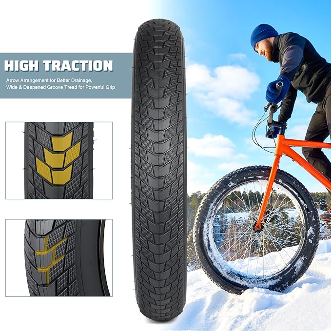 MEGHNA Fat Bike Tire 16/20/24/26 inch Electric Bike Tire Fat Tire 16/20/24/26 x 3.0 inch Heavy Duty Knobby Anti-Slip Foldable Replacement All Terrain Tire for E-Bike Snow Bike Fat Bike