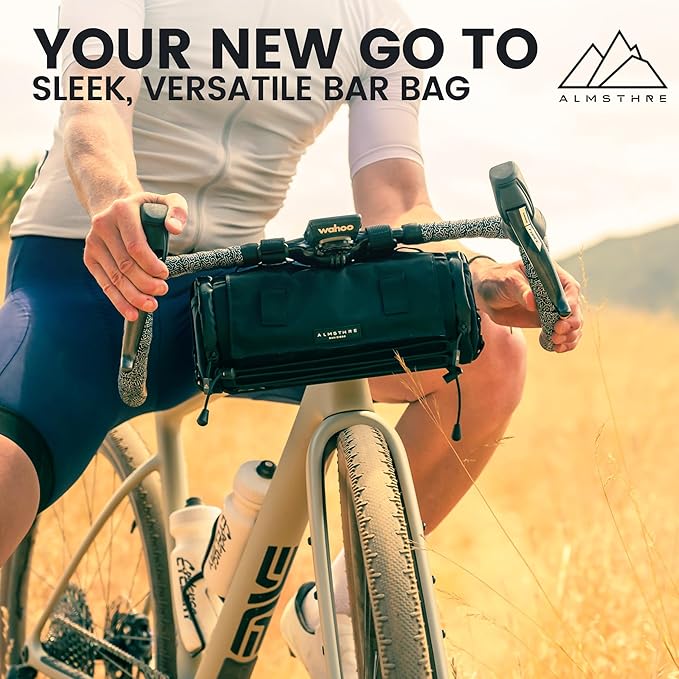 ALMSTHRE Signature XL Bar Bag – Midnight Black | Hard-Shell Bike Handlebar Bag with Waterproof Zippers & Adjustable Straps | Lightweight Bicycle Handlebar Bag, Compatible with Road, Gravel & MTB Bikes