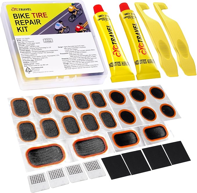 Bike Tire Repair Kit, Bicycle Inner Tube Puncture Patch Kits with 20 PCS Vulcanizing Patches, User Manual, Metal Rasp and Tire Lever, Bike Patch Kit for Mountain and Road Bike