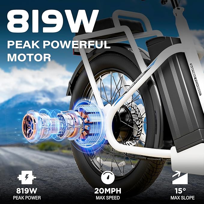 Caroma Peak 500W/800W/1200W Electric Scooter with Seat, 20" Fat Tire Electric Bike with 48V Removable Battery, Up to 30Miles & 20MPH, Adult Scooter for Commuting with Basket&Adjustable Seat