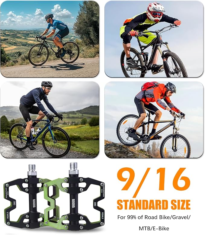 Bike Pedals 9/16" Lightweight Non-Slip Bicycle Platform Pedals - Fits Most Adult Bikes & Mountain Bikes &MTB, Road Bikes and Slip-Resistant Design