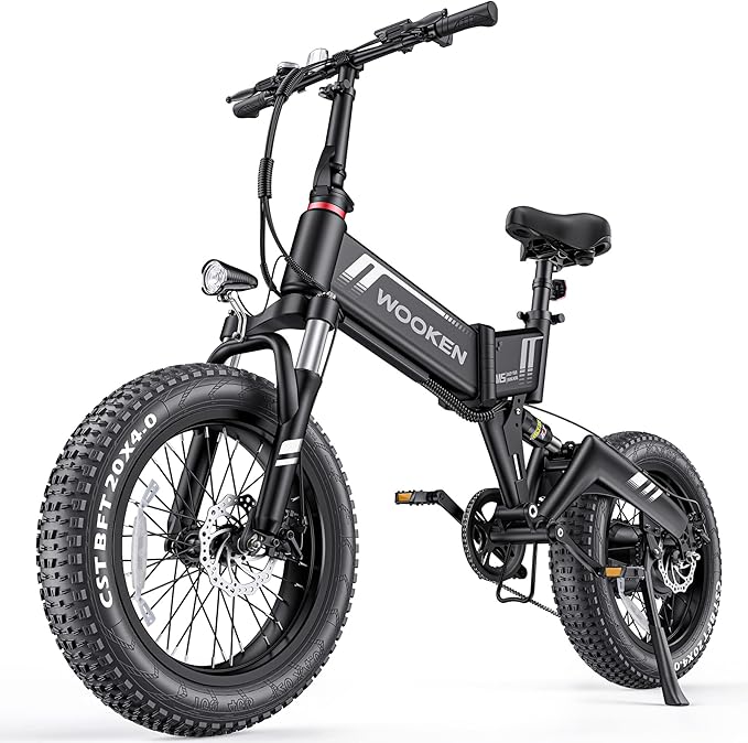 Wooken Electric Bike, 20''X4.0 Fat Tire Electric Bike for Adults,500W(Peak 750W) Foldable Electric Bike with 48V 10Ah Battery,Professional 7 Speed,Shock Absorber, 20MPH Ebike for Mountain Beach Snow