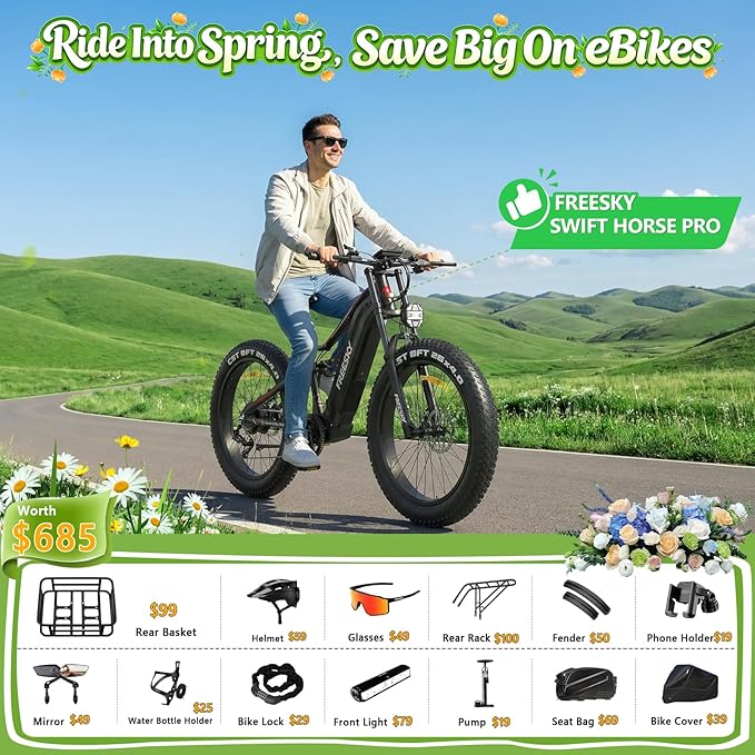 FREESKY 3500W BAFANG Motor Electric Bike for Adults, 48V 30Ah Samsung Cells Battery Ebike 120 Miles, 38+MPH, 26" Fat Tire Dirt All-Terrain Mountain E Bike, Full Suspension, UL 2849 Certified by TÜV