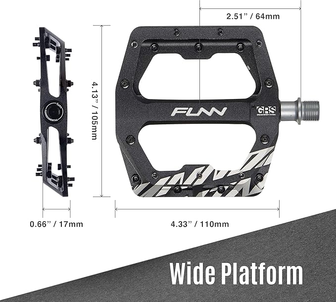 Funn Funndamental Flat Pedals - Wide Platform Bicycle Pedals for BMX/MTB Mountain Bike, Adjustable Grip for Outstanding Stability, 9/16-inch CrMo Axle
