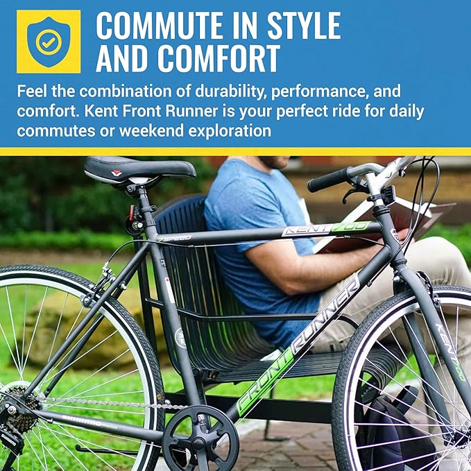 Kent International Front Runner Hybrid Bike - 700c - City Bike with 7 Speed Drivetrain, Lightweight Alloy Wheels, and Height Adjustable Seat Post and Stem - Great for Women and Men Ages 14+