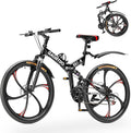 Betterland 26 Inch Mountain Bike, 21 Speeds Full Suspension Folding Bikes, Dual Disc Brake, High Carbon Steel Frame and Non-Slip Quick Release tire Bicycle for Adult