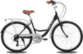 HILAND 26 Inch Hybrid Bike for Adult Women Female, 7-Speed, Lightweight Step Through Hi-Ten Steel Frame City Commuter Comfort Lady Bicycle, Beach Cruiser Bike, Multiple Colors