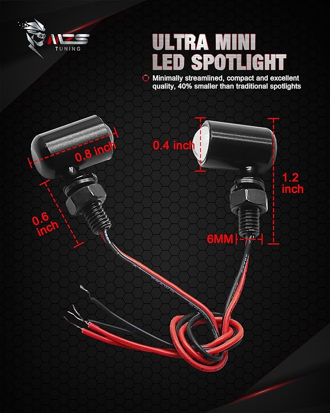 MZS Motorcycle Rear LED Turn Signals, Blue Light Mini Turn Signal Tail Light, Minimalist Design, Universal 6mm Screw Suitable for 6mm/8mm/10mm Hole Compatible with Most Family Motorcycles