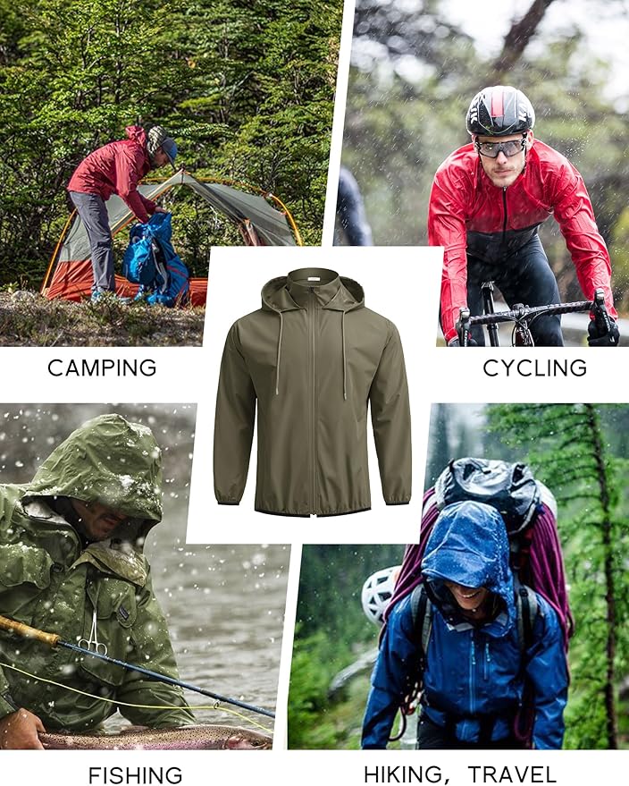 COOFANDY Men's Light Rain Jacket with Hood Packable Waterproof Raincoat Golf Rain Gear Travel Hiking Windbreaker